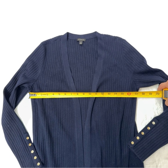 Talbots Long Duster Cardigan Ribbed Cotton Gold Button down Sz Small - Picture 5 of 8